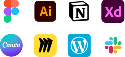 Adobe Illustrator, Framer, Canva, WordPress, Miro, Figma